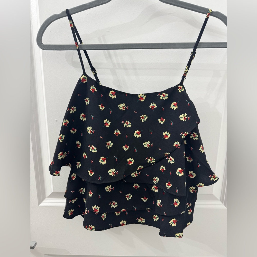 Floral Black Ruffle Top